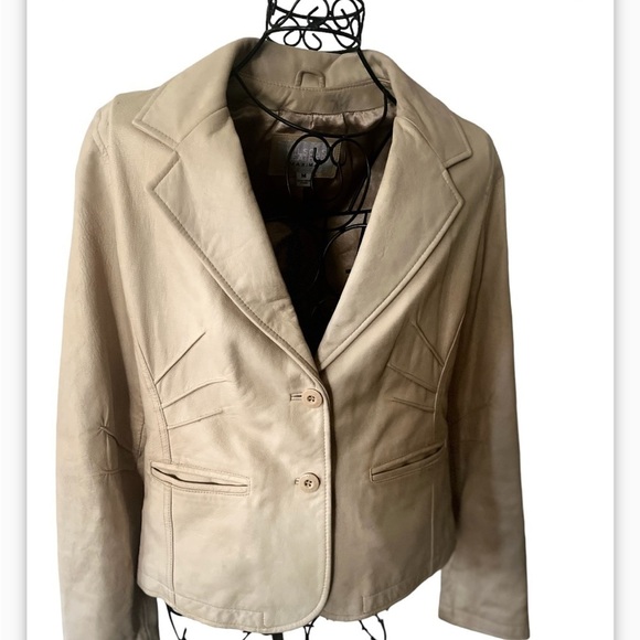 Y2K Vintage Beige Genuine Wilson Leather Maxima Blazer Sz M Button - Picture 4 of 11
